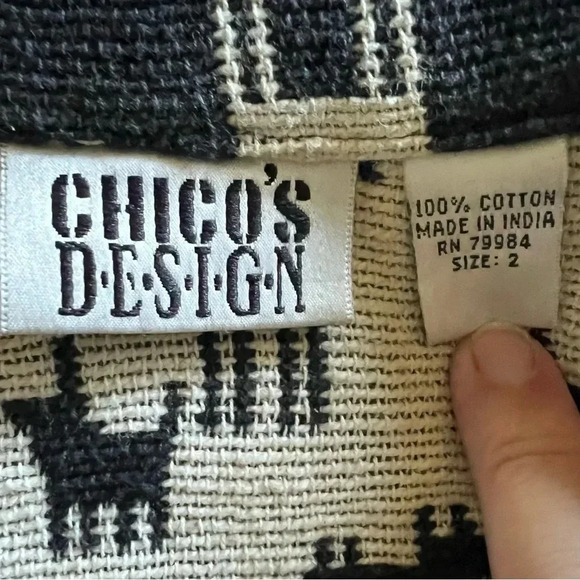 Chico’s Vintage Black Cream Llama Print Cotton Jacket Size Large - Picture 8 of 9
